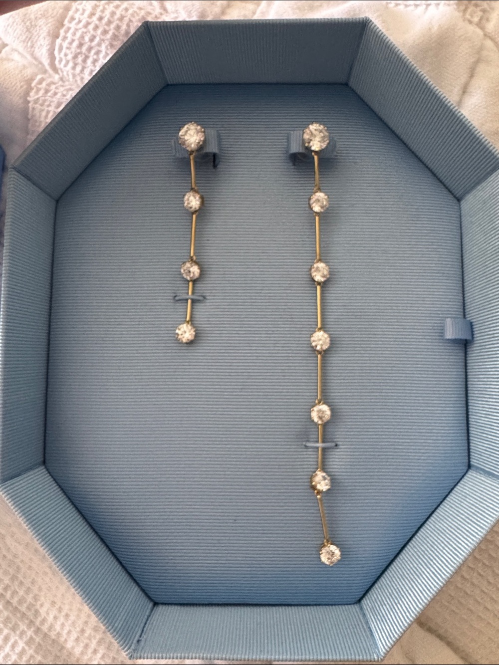 Gold Assymetrical Crystal Drop Earrings